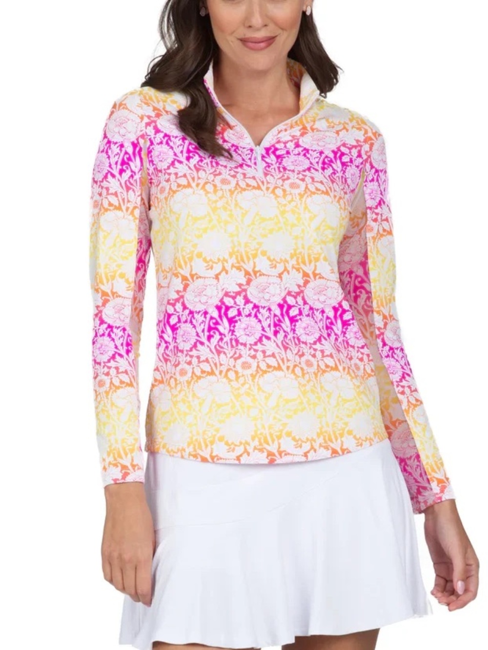 Ibkul Jesse Watermelon Orange Mock Neck Top